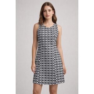 BCBG Paris Geometric Mod Shift Dress Black White Sleeveless Size 6